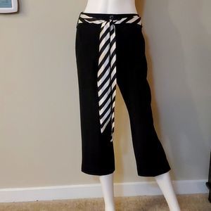 Larry Levine stretch capri pants, black, 8P, great shape, black and white belt